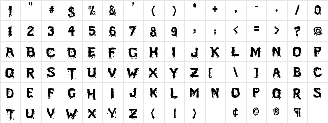 BloodFeast Regular  glyph index