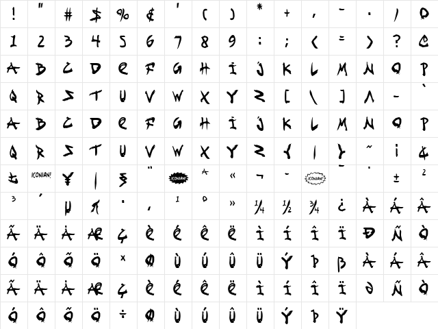 Fight Kid Condensed Condensed  glyph index