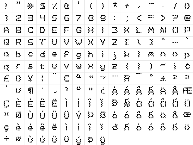 Oh, Beehive! Regular  glyph index