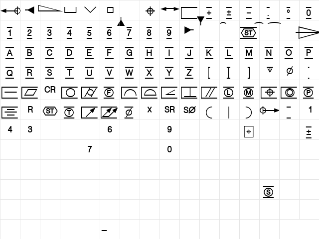 P22 GDT Frames Regular  glyph index