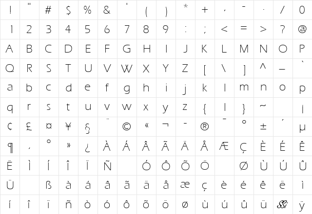 SpeedoLightSSK Regular  glyph index