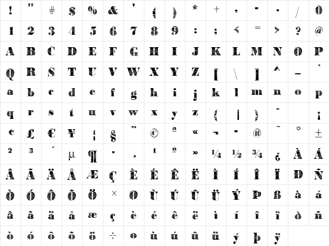 BodoniWinding Regular  glyph index