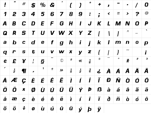 Minima SSi Bold Italic  glyph index