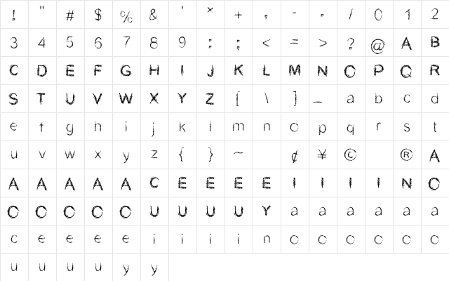 Chalk-y Regular  glyph index