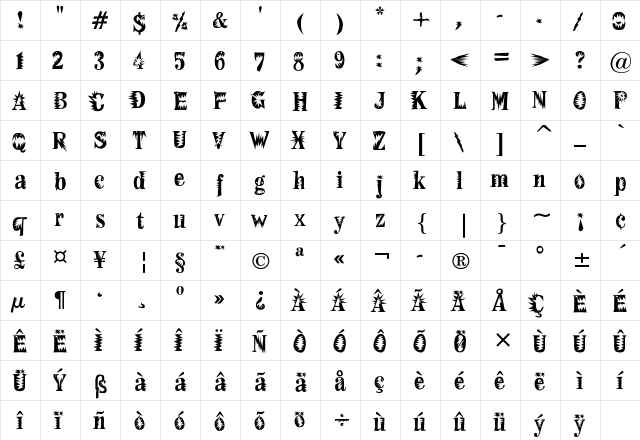 F2FMadZine LT Std Fear Regular  glyph index