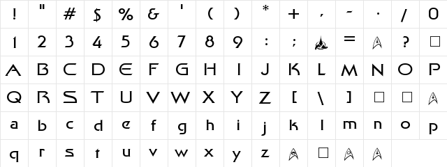Final Frontier Bold  glyph index