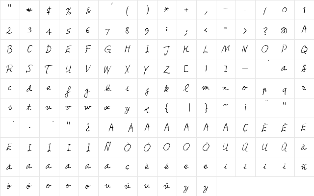 Honcho Regular  glyph index