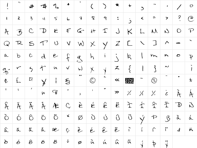 FlintsHand Regular  glyph index
