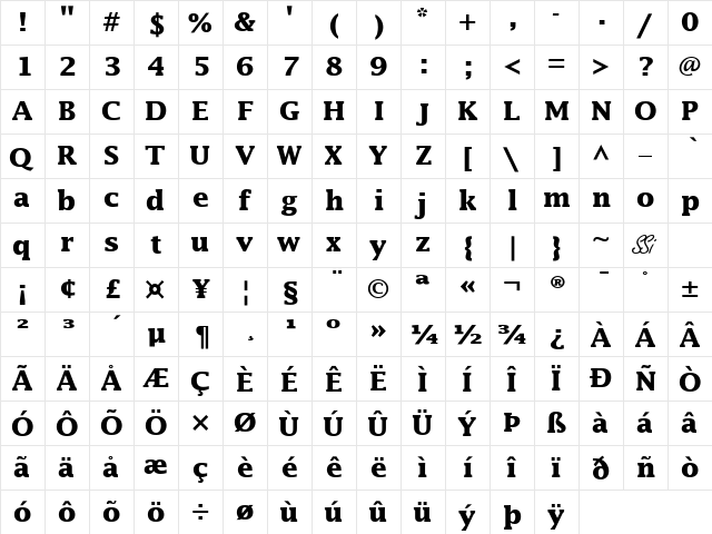 Insight SSi Bold  glyph index