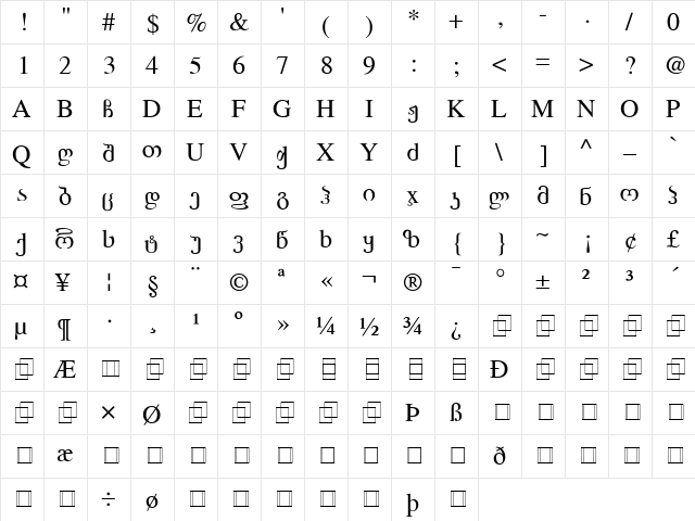 Tamta Regular  glyph index