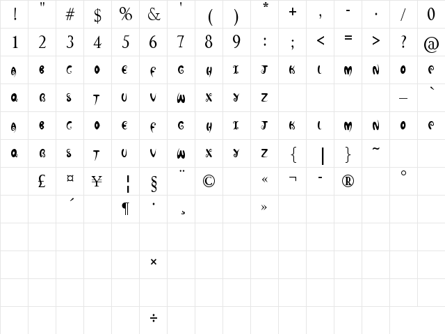newby Regular  glyph index