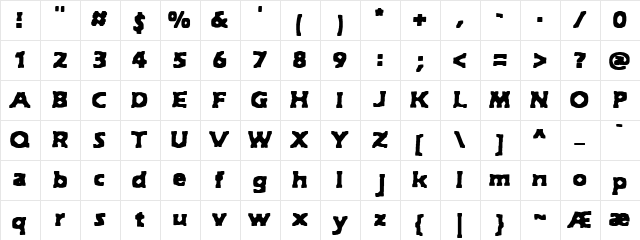 Hyde BRK Regular  glyph index