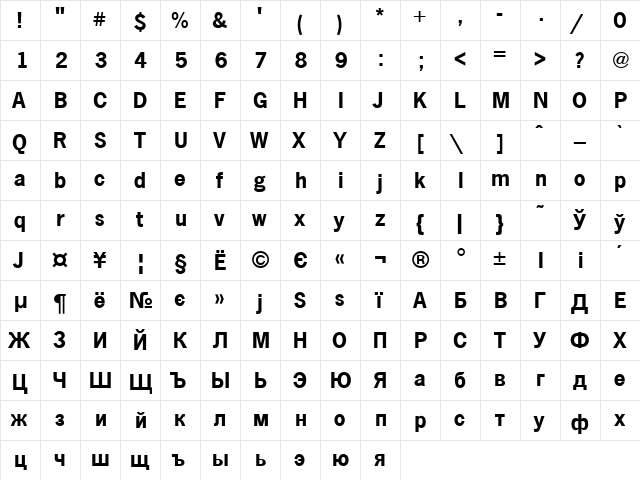 NewsPaperCTT Bold  glyph index