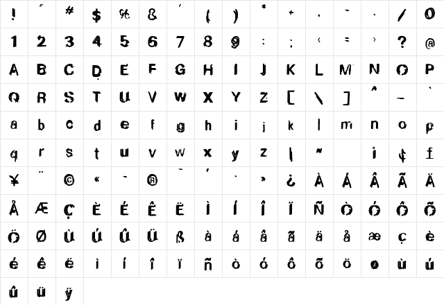 Boggle Medium  glyph index