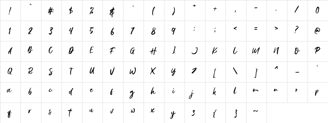 Gustolle Regular  glyph index