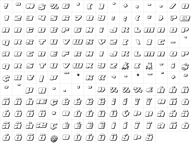 Capricus 3D Semi-Straight Regular  glyph index