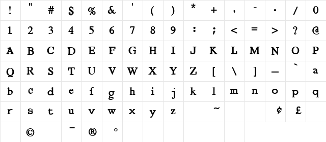 Bold Regeneration X Regular  glyph index