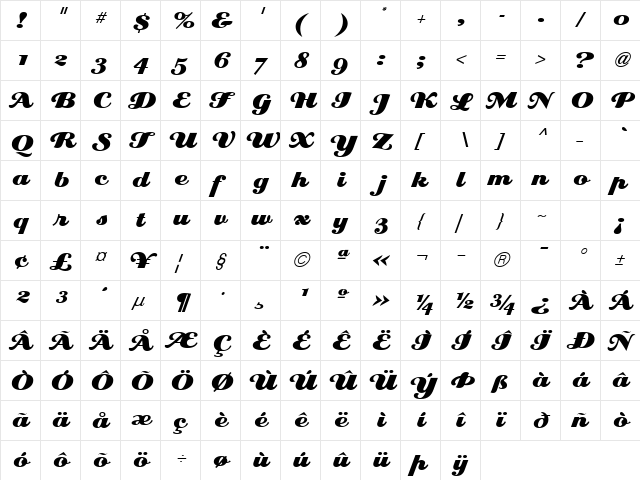 Eclat ICG Regular  glyph index