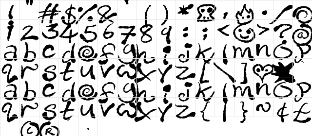 Inky Scrawls Regular  glyph index