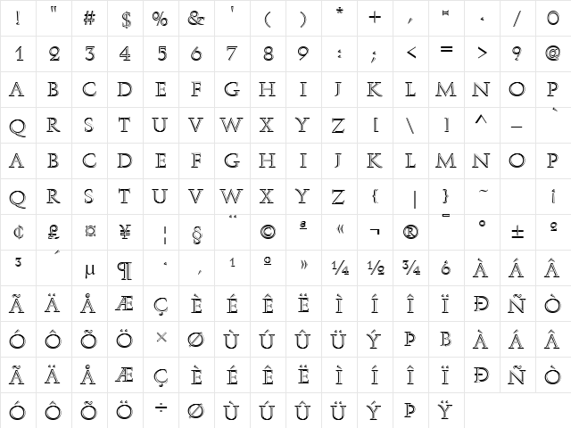 Caesar Open Regular  glyph index