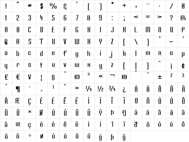 Kandide Wide Regular  glyph index