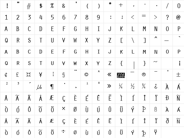 Oracle Regular  glyph index