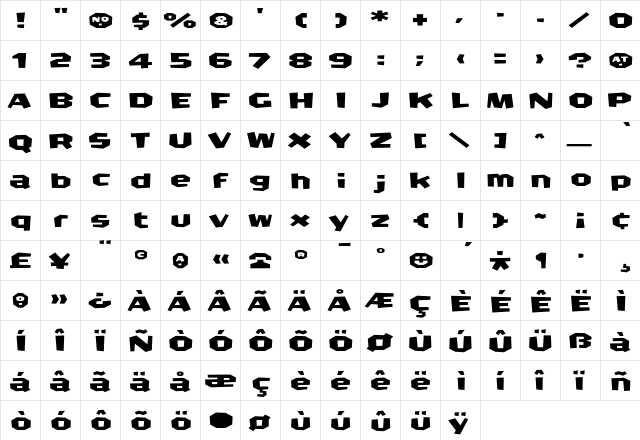 CrashBangWallop Medium  glyph index