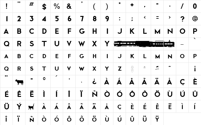 Cityof Regular  glyph index