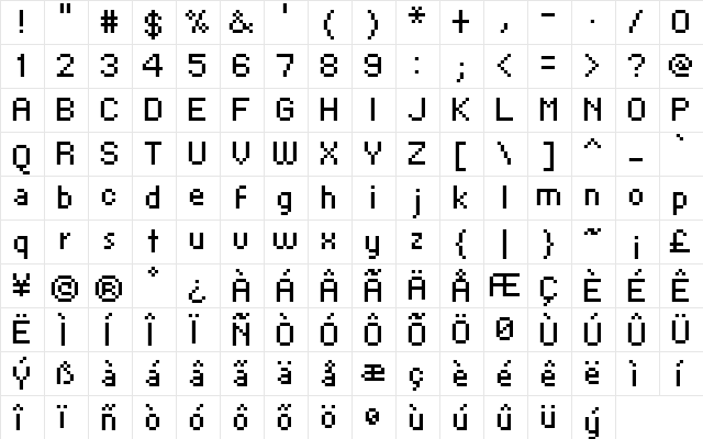 FFF Urban Extended Regular  glyph index