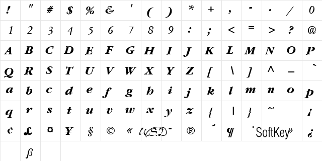 Amethyst Bold Italic Bold Italic  glyph index