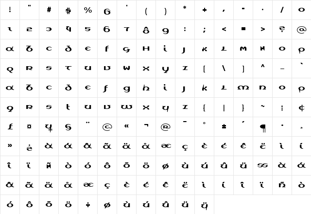 Unica Medium  glyph index