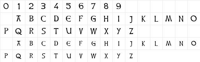 Sober Regular  glyph index