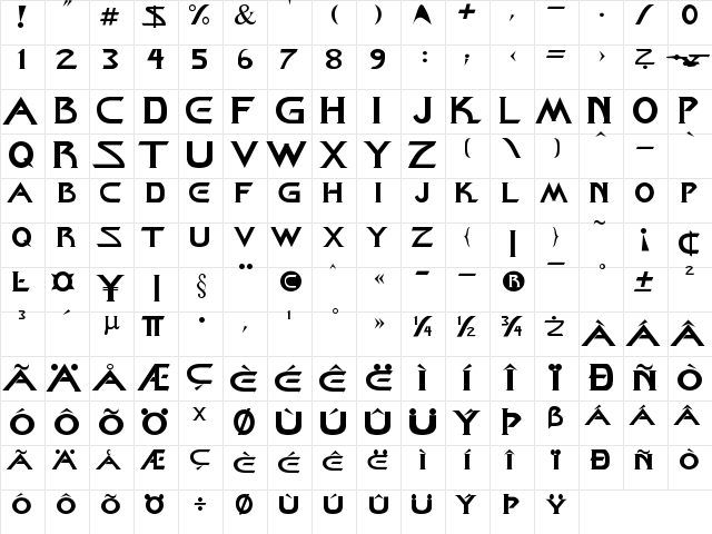 Star Down Regular  glyph index