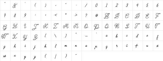 Dirgantara Regular  glyph index