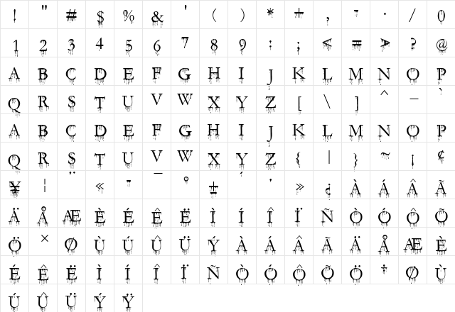 SF Gushing Meadow SC Regular  glyph index