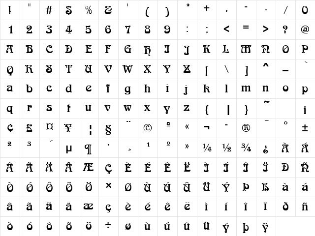 ArnoldBoecklin Regular  glyph index