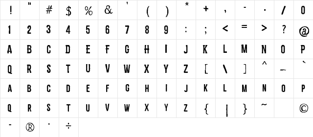 ZEMBOOD Vintage Regular  glyph index