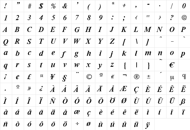 Riccione-MediumIta Regular  glyph index