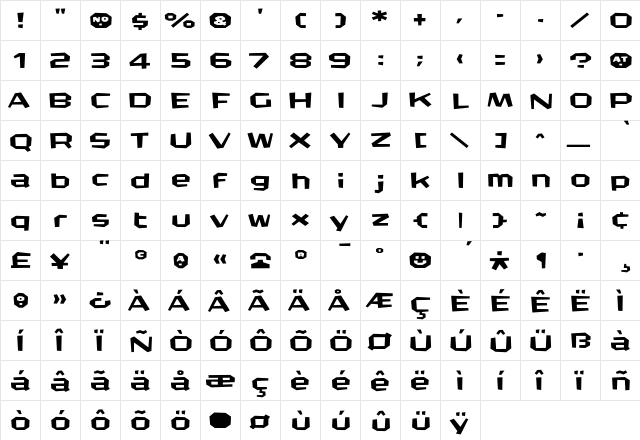 CrashBangWallop Light  glyph index