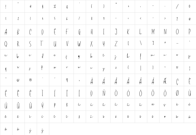 standard pilot demo Regular  glyph index