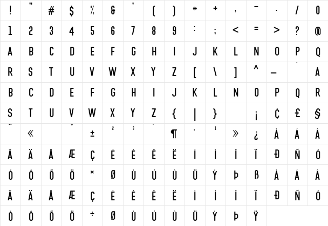 CHUTEROLK Free Regular  glyph index