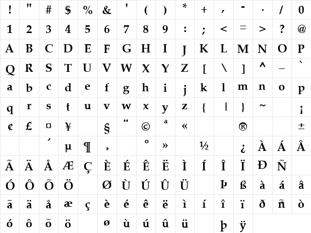 Southbound 5 Regular  glyph index