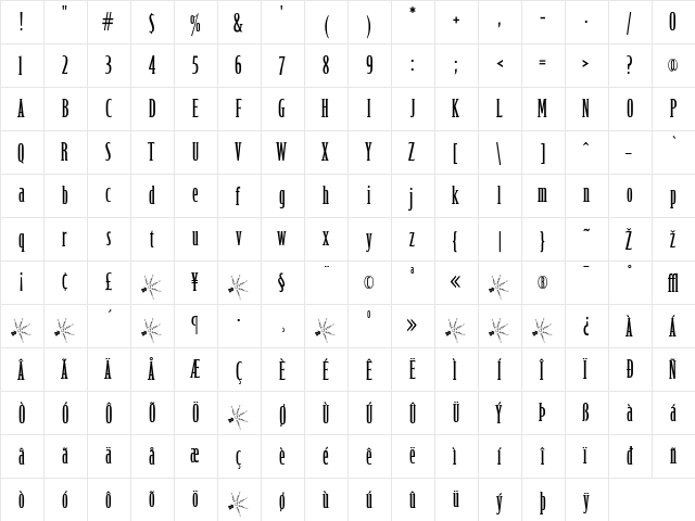 Lafayette Regular  glyph index