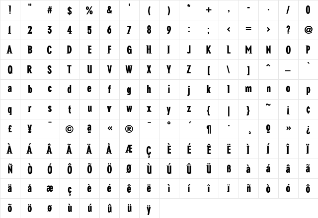 NewGlobalHeavy Regular  glyph index