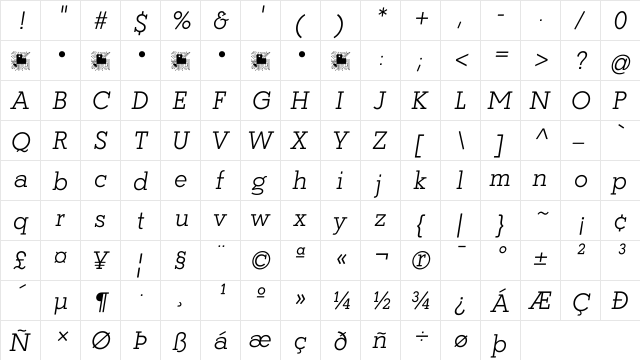 Coltan Gea Light Italic  glyph index