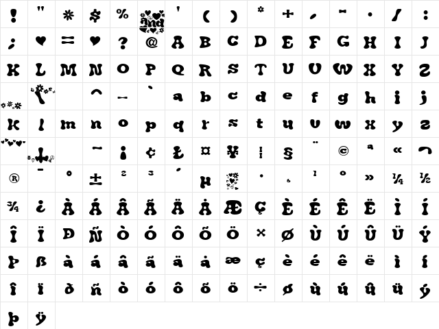 J. Airplane swash Regular  glyph index