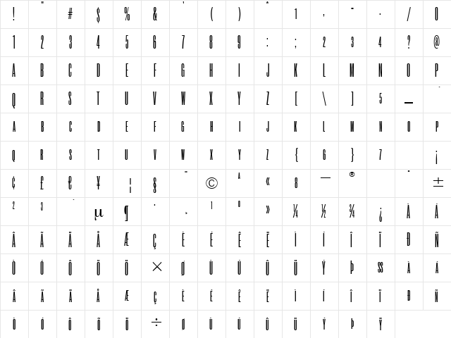 RoswellSCTwoITC TT Regular  glyph index