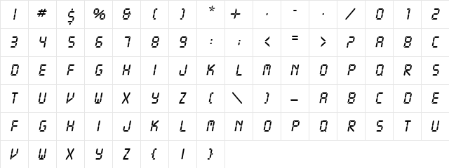 PT DigiCaps Normal  glyph index