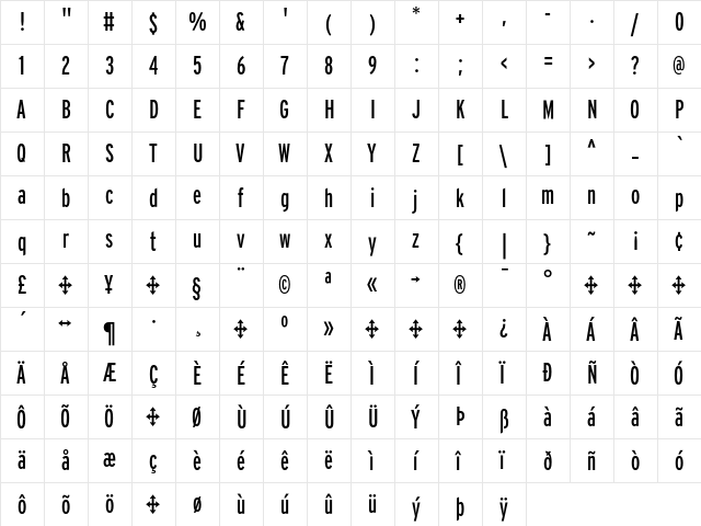 Interstate RegularCompressed  glyph index