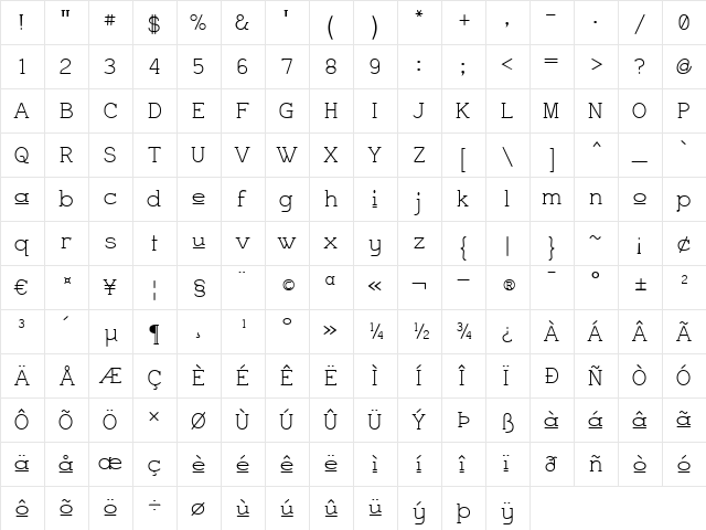 Charrington Upper Regular  glyph index
